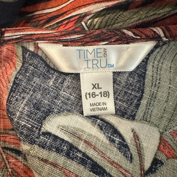 Time and Tru linen cotton botanical leaf maxi/midi dress swing style SZ XL - Picture 5 of 7